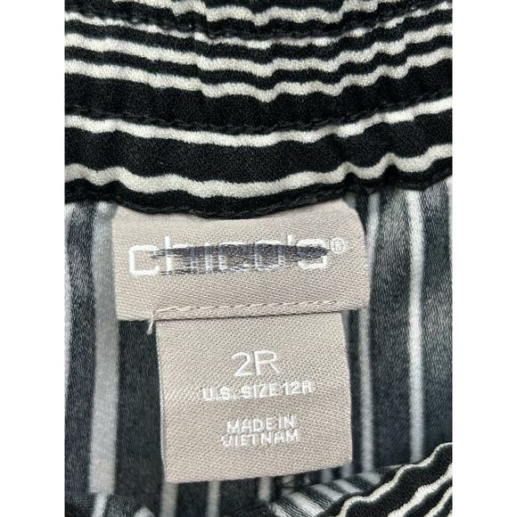 Chicos Pants Womens 2 Petite Black White Striped Pull On Elastic Waist Polyester - Picture 5 of 7